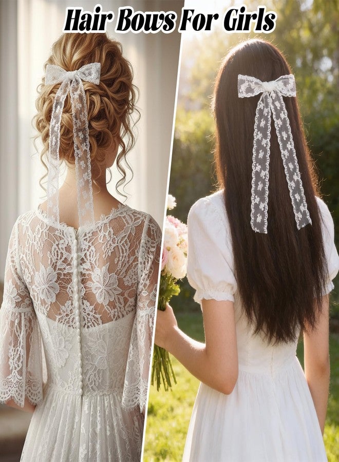 WJIAAA 6pcs Lace Hair Bow Clip, Lace Tassel Bows Metal Clips with Long Tail Ribbons, Coquette Bow Barrettes Black Red White Long Tail Ribbon Hair Bows for Women Christmas Valentines Wedding Prom - Image 5